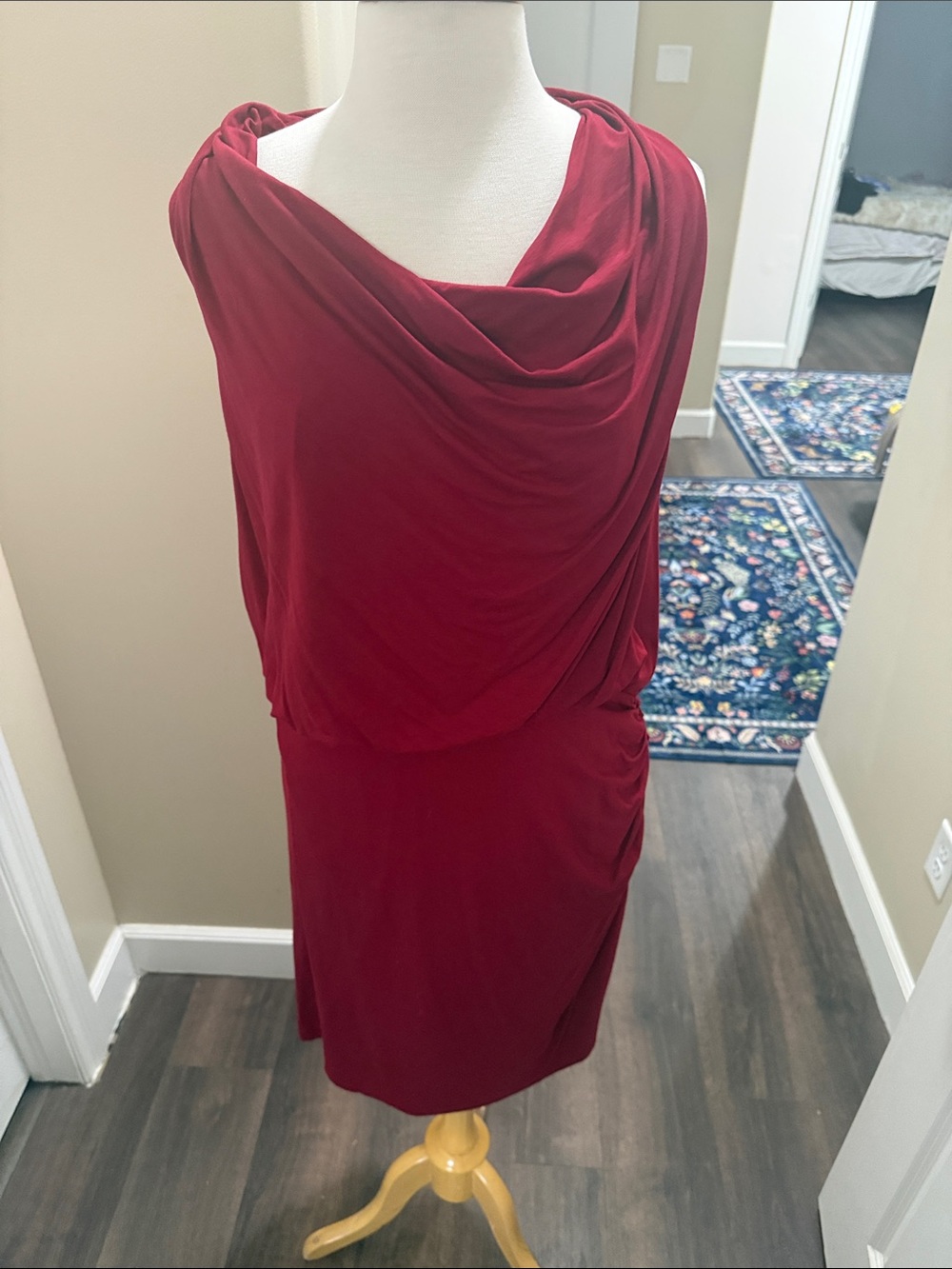 Lauren Ralph Lauren Draped Cowl Neck Midi Dress - Deep Red